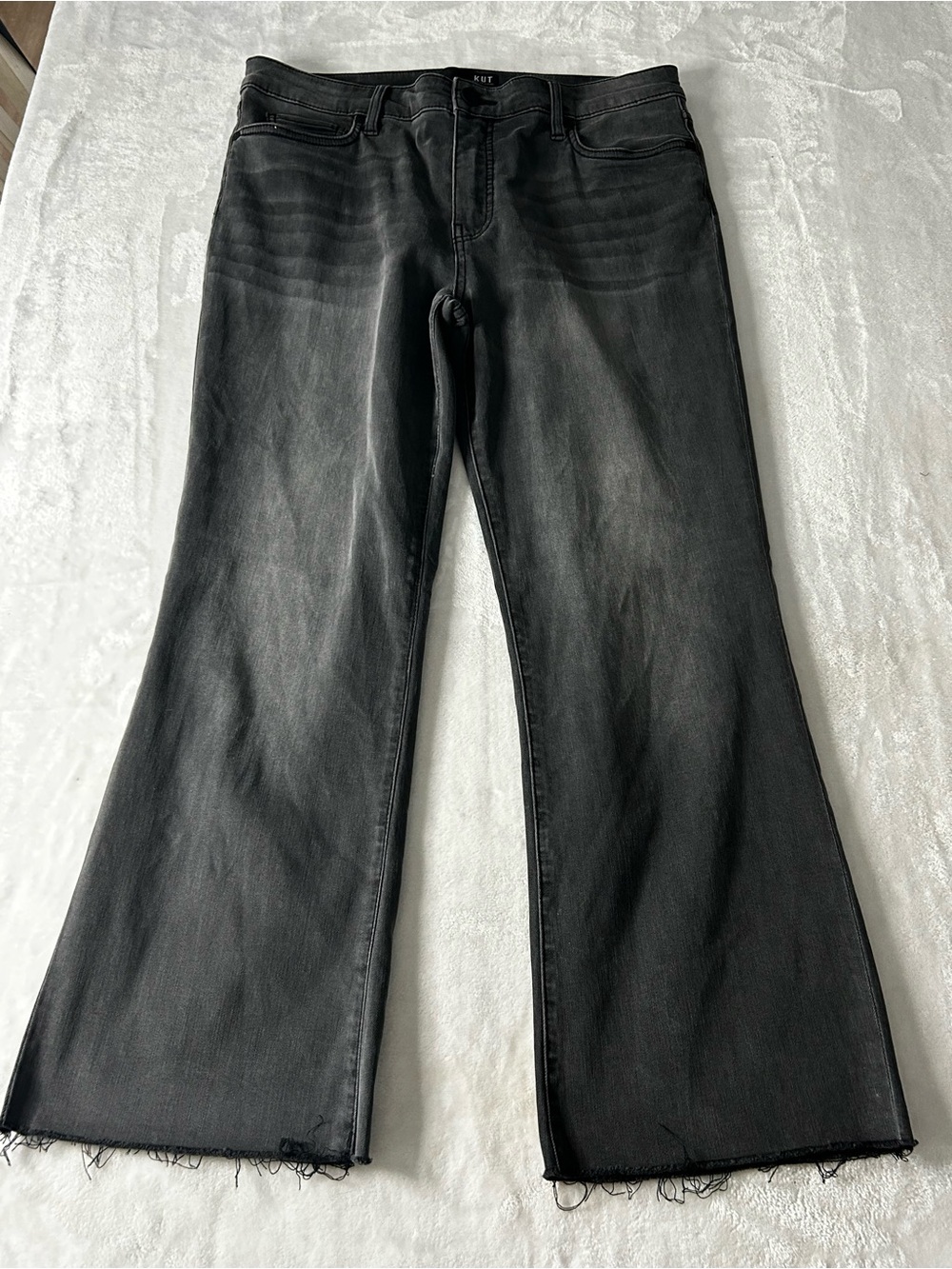 KUT from the Kloth Wide Leg Kelsey Fab Ab Ankle Flare Black Frayed Jeans Size 12
